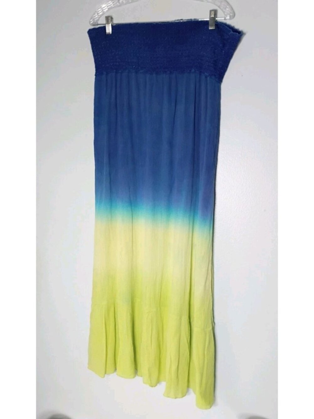 Vintage Ralph Lauren Gauze Cotton Ombre Strapless Midi Dress M Resort Ruffle - Picture 2 of 8
